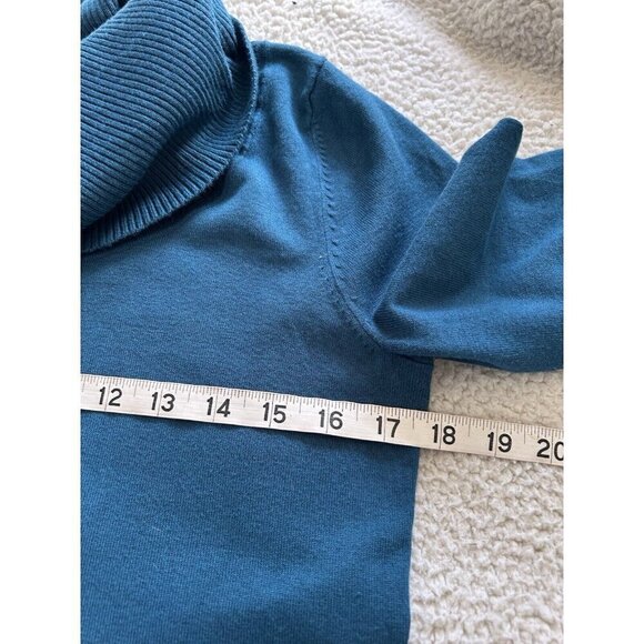 Cable & Gauge Wide Rib Cowl 3/4 Sleeve Knit Sweater Deep Teal Sz S - Picture 7 of 7